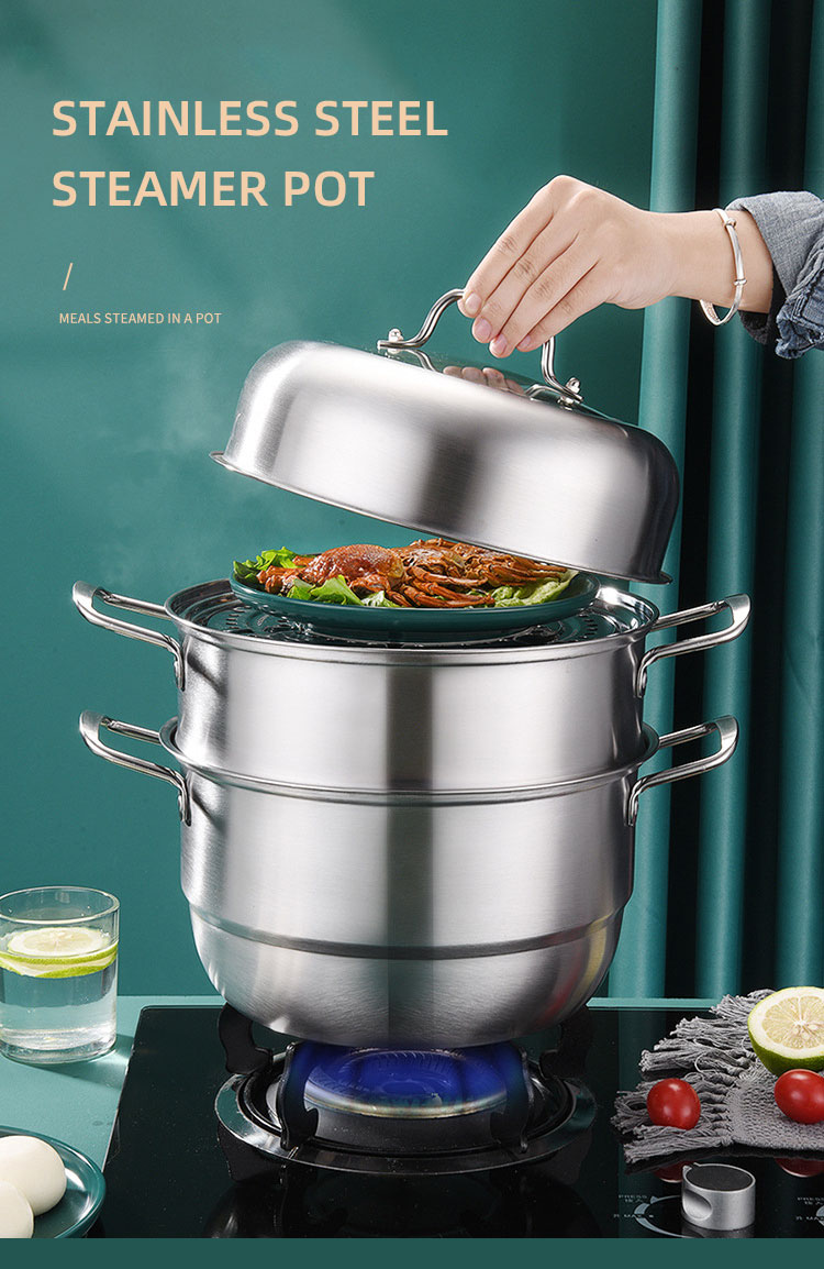 Hot Selling OEM Kitchen Cookware Cooking Pot 2 layer Kitchenware Soup Pot Stainless Steel Thickened Steamer Pot
