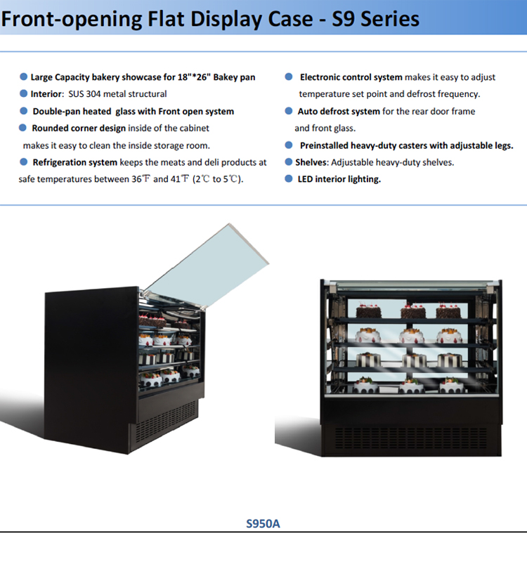 High quality luxury cake display chiller for cake storage pastry showcase with CE/ETL