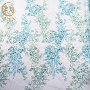 Quality MDX Mint Green Pattern Lace Fabric 91.44 Cm Length Tulle Beaded Embroidered wholesale