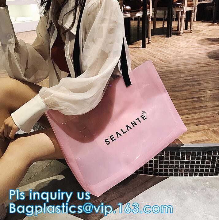 Semi-clear Tote Bags Stripe PVC Shoulder Bag with Pouch, PVC PU Trendy Handbag Shoulder Bag Beach Bag, PVC shoulder bag