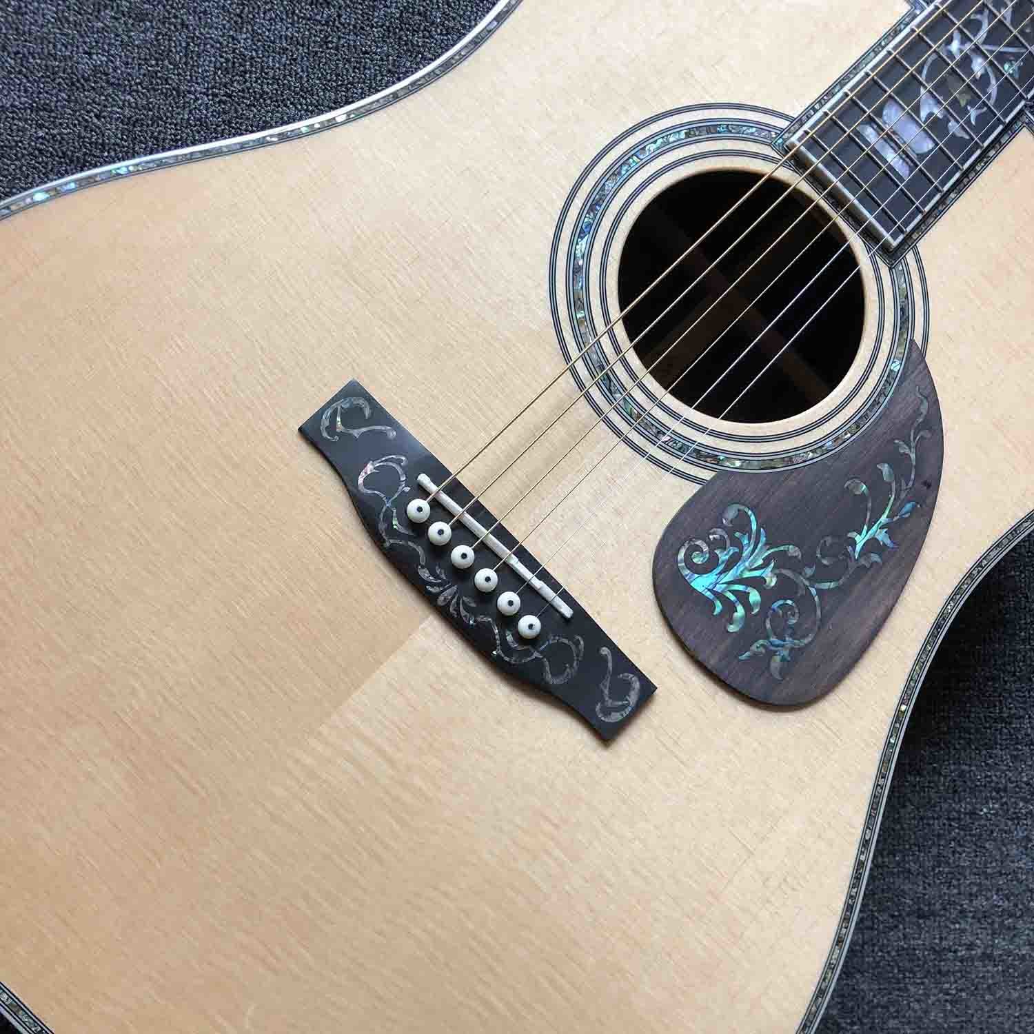 Custom Deluxe Real Abalone Binding Ebony Fingerboard Rosewood Back Side Solid Spruce Wood Acoustic Guitar