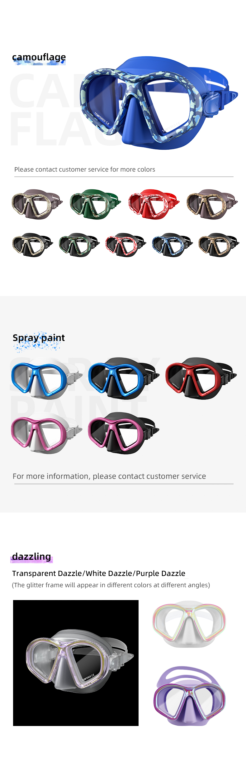 Camouflage Freediving Goggles Silicone Skirt Tempered Glass Snorkel Mask