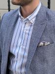 Slim Fit Self Patterned Blue Business Casual Blazer Outfit