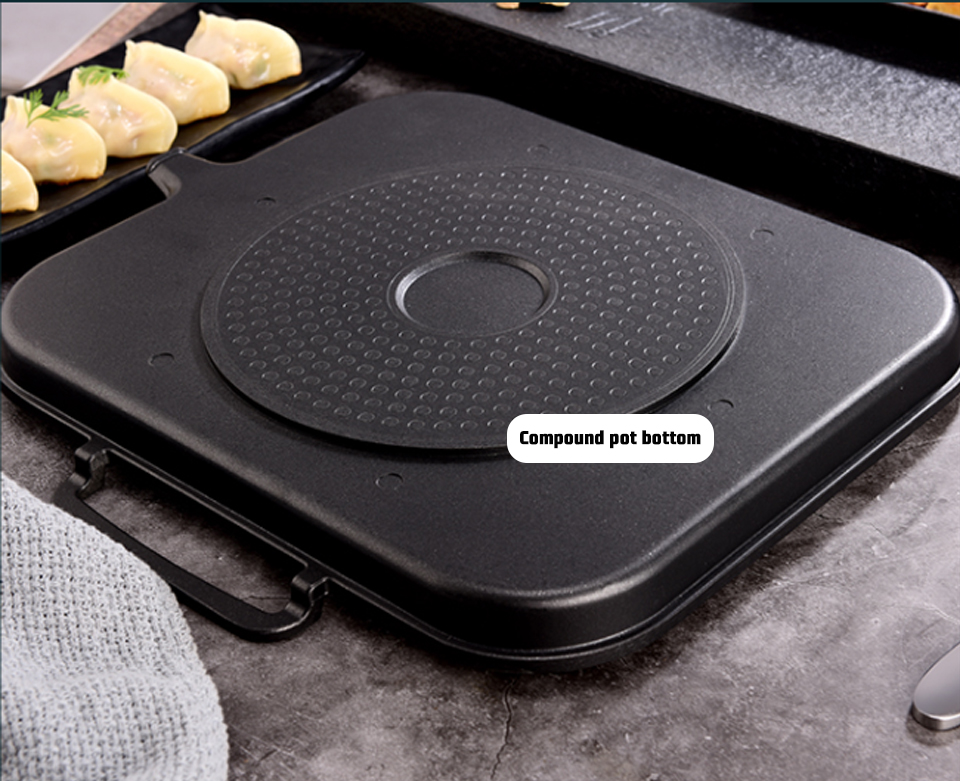 Rectangle Divided Induction Gas Stovetop Grill Pan For BBQ Without Pot Cover