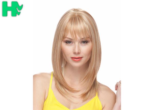 Machine Made Natural Looking Synthetic Bob Wigs Natural Straight Blond Female