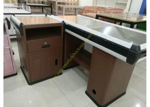 Quality Convenience Supermarket Checkout Counter And Cashier Desk With Display Shelves wholesale