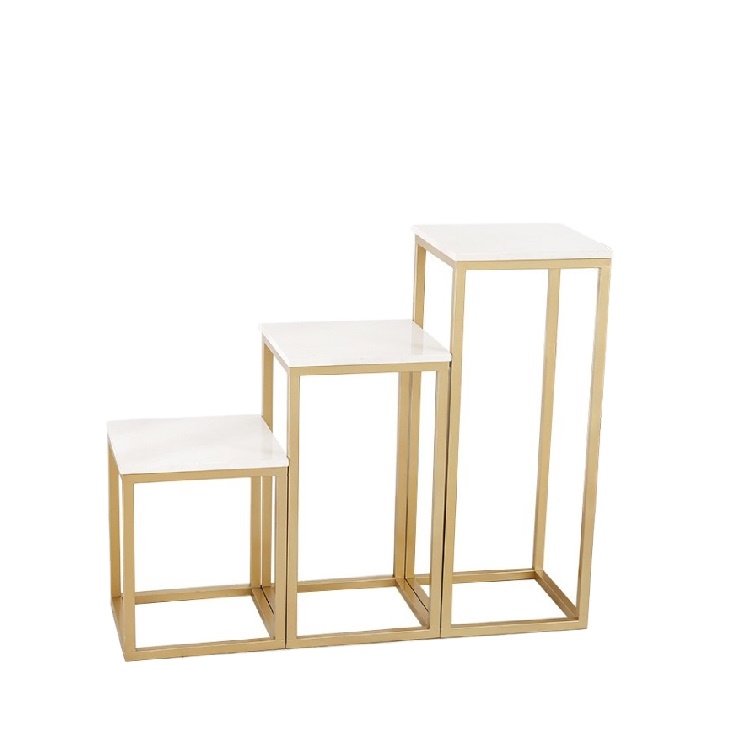 Rectangular stainless steel material golden stand flower pot decoration for wedding