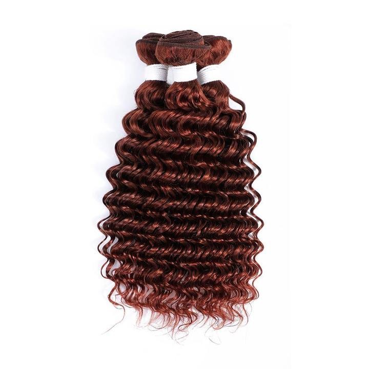 #33 Dark Auburn Deep Wave Remy Human Hair Bundles Sew In Weave Bundles Brazilian Bundle Deals