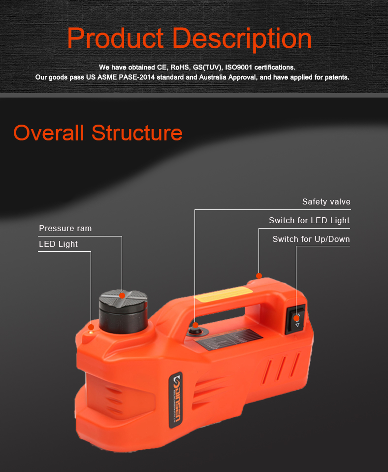 OEM Electric Hydraulic Car Jack 3 Ton Max Loading weight 13A Max Current