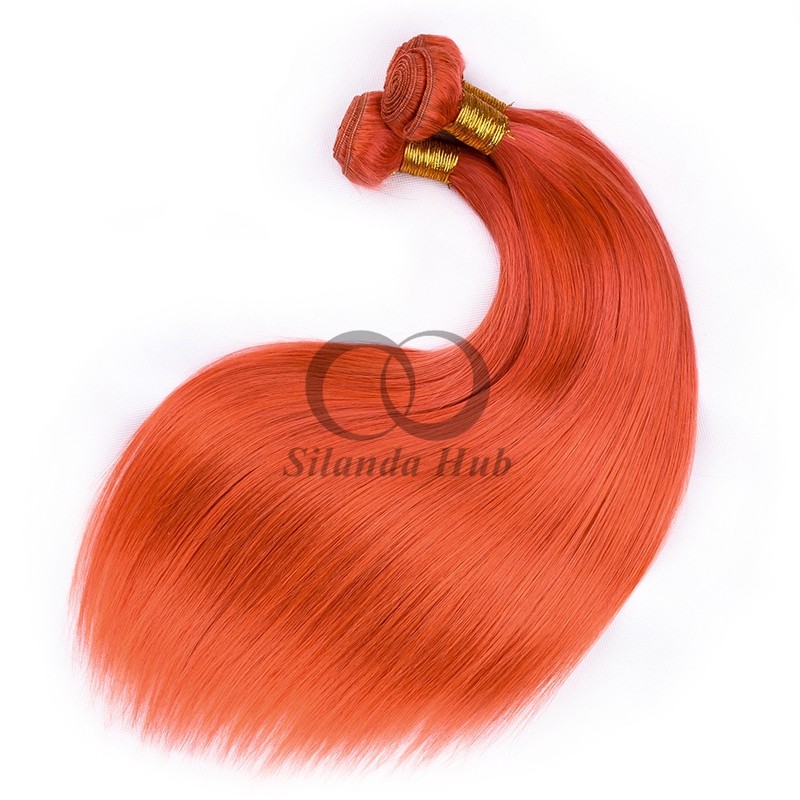 Orange Red Straight Remy Human Hair Bundles Sew In Weave Bundles Brazilian Bundle Deals