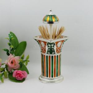Quality Shinny Gifts Automatic Dispenser Metal Columnar Toothpick Holder wholesale