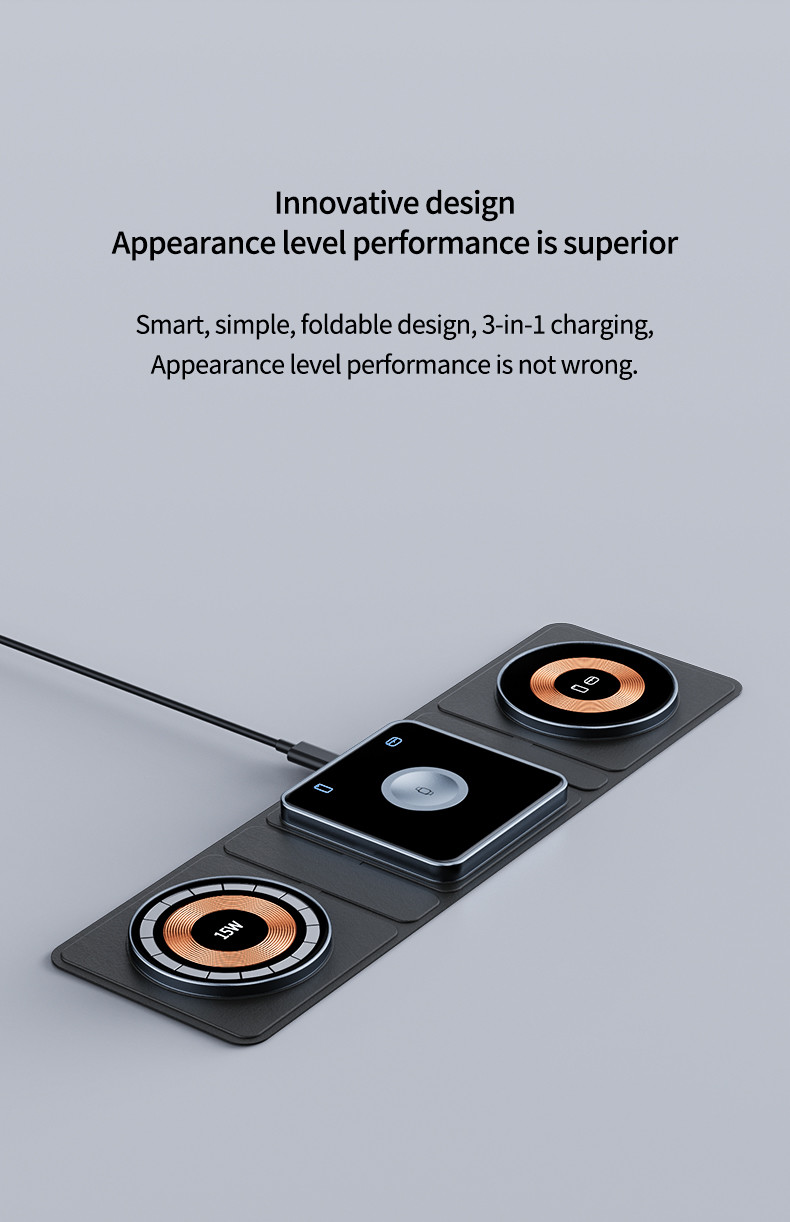 Foldable Wireless Charging 3 Fold Design For Qi Smart Phone Airpods And IWatch