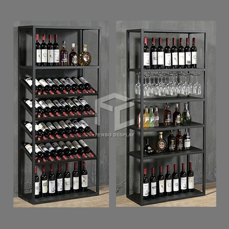 Electroplate Stainless Steel Wine Display Cabinet OEM Metal Wine Racks Free Standing