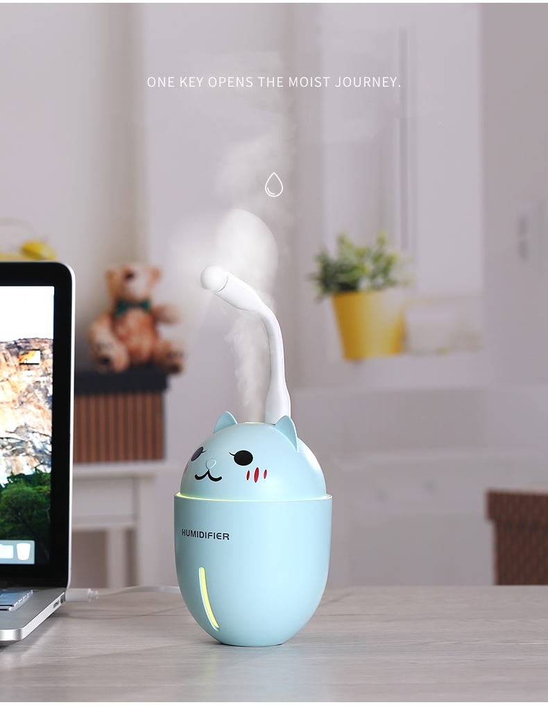 3 in 1 320ML USB Air Humidifier Ultrasonic Cool-Mist Adorable Pet Mini Humidifier With LED Light Mini USB Fan