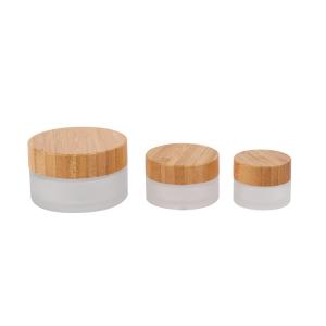 Quality 10ml 30ml 50ml 100ml 150ml 200ml 250ml Frosted Glass Cream Jar With Bamboo Lid wholesale
