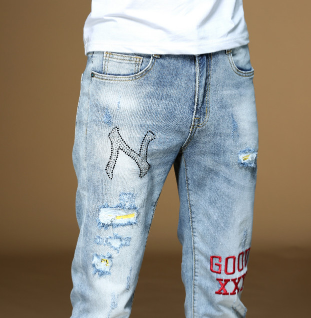 Ironing Diamond Embroidered Trousers Men Pants Wicking Light Color