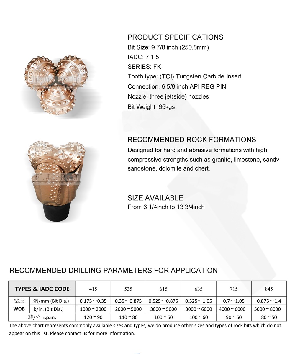 FLRT FK Series Tricone Roller Bit With Sealed Air Cooled Roller Bearing