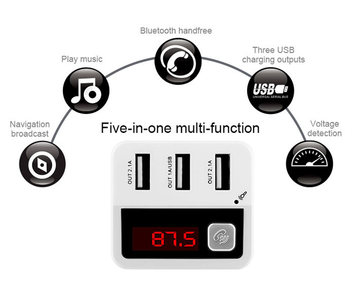 Music Player Bluetooth Car Charger / 3 USB Charger With Full FM Frequency