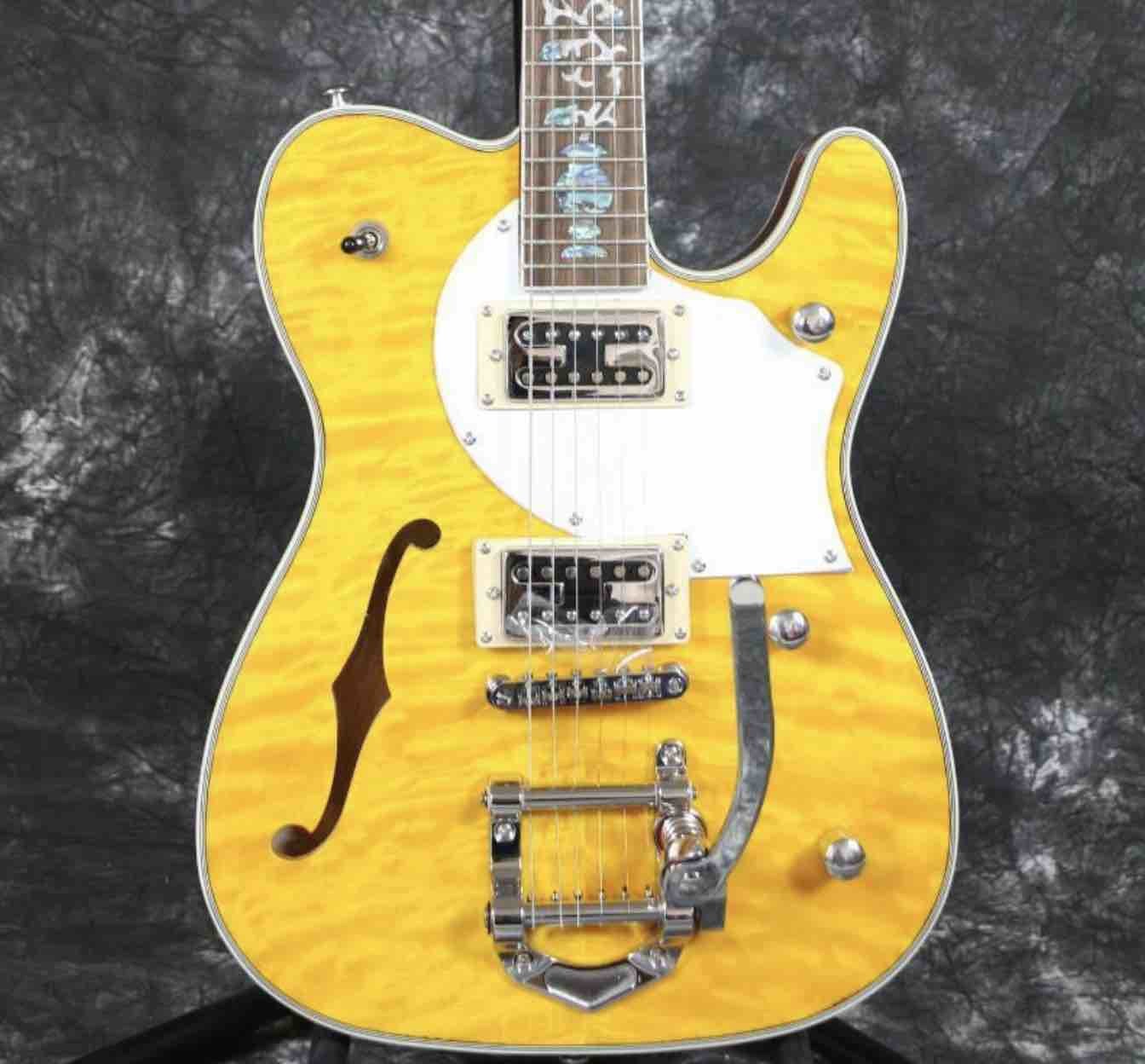 2019 Grand Special F Hole Tl Electric Guitar Quilted Maple Abalone Inlay Bigsby