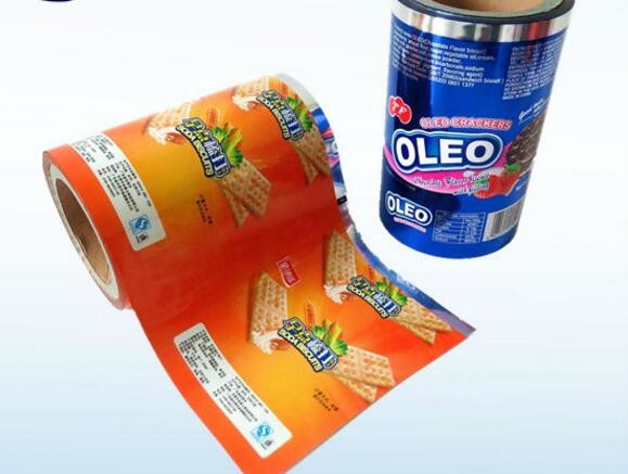 Manufacturer plastic printed laminated packing material stretch film roll for snack/cookie food packing