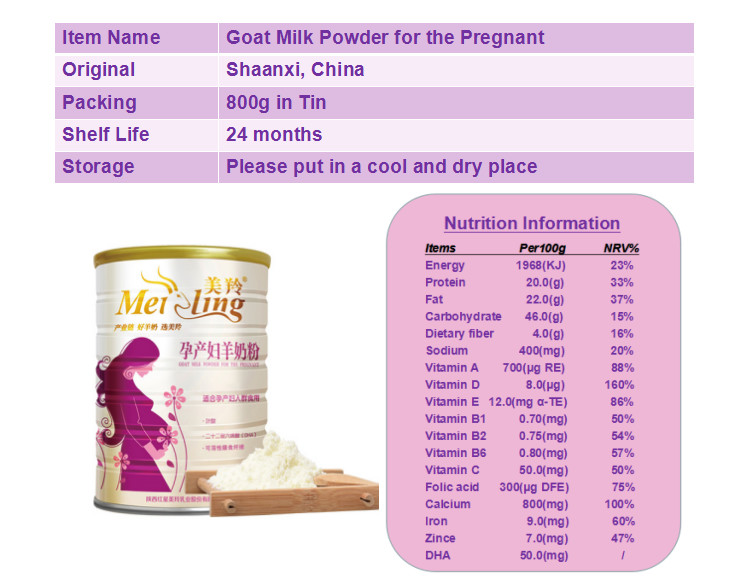 800gsm Goat Pregnancy Milk Powder DHA folic acid Additive
