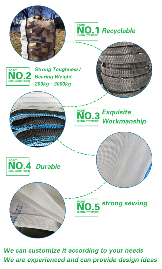 1 Ton Mesh PP FIBC Jumbo Bag Poly FIBC Big Bag Firewood Net Log Bags With Antistatic