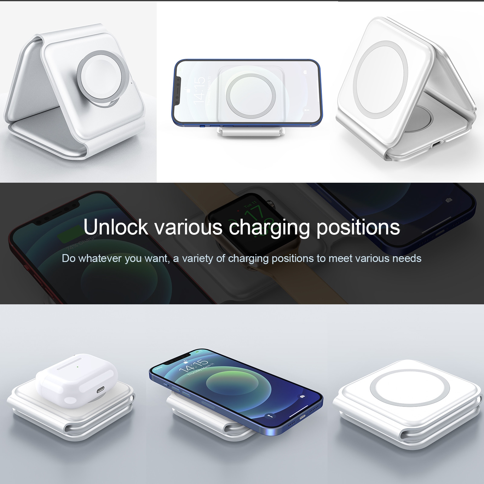 15W Fast Charging Portable Wireless Charger For Watches QC3.0 Charging Black/White