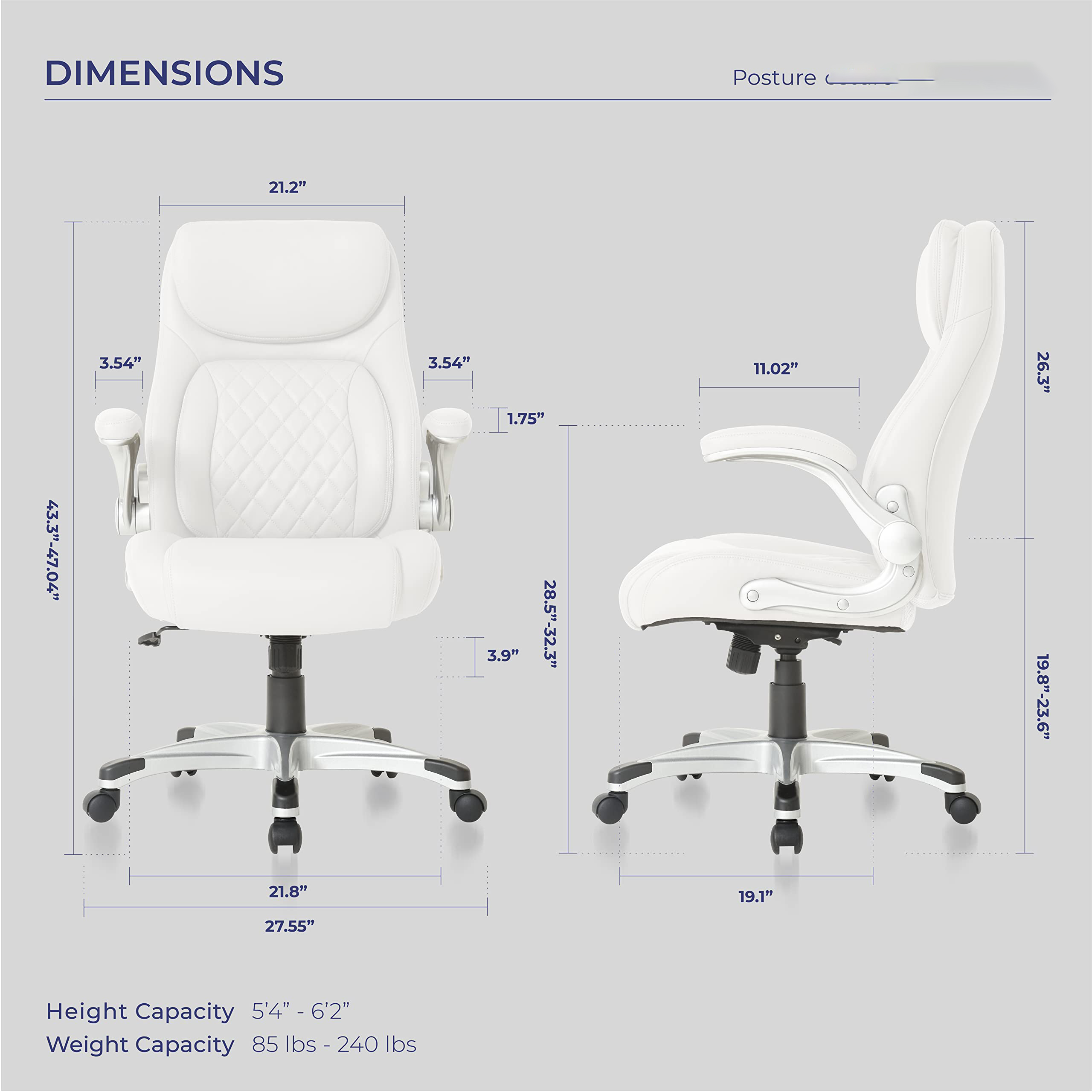 Comfortable PU Leather Office Chair with Lumbar Support 27.55D x 26.77W x 43.3H Inch