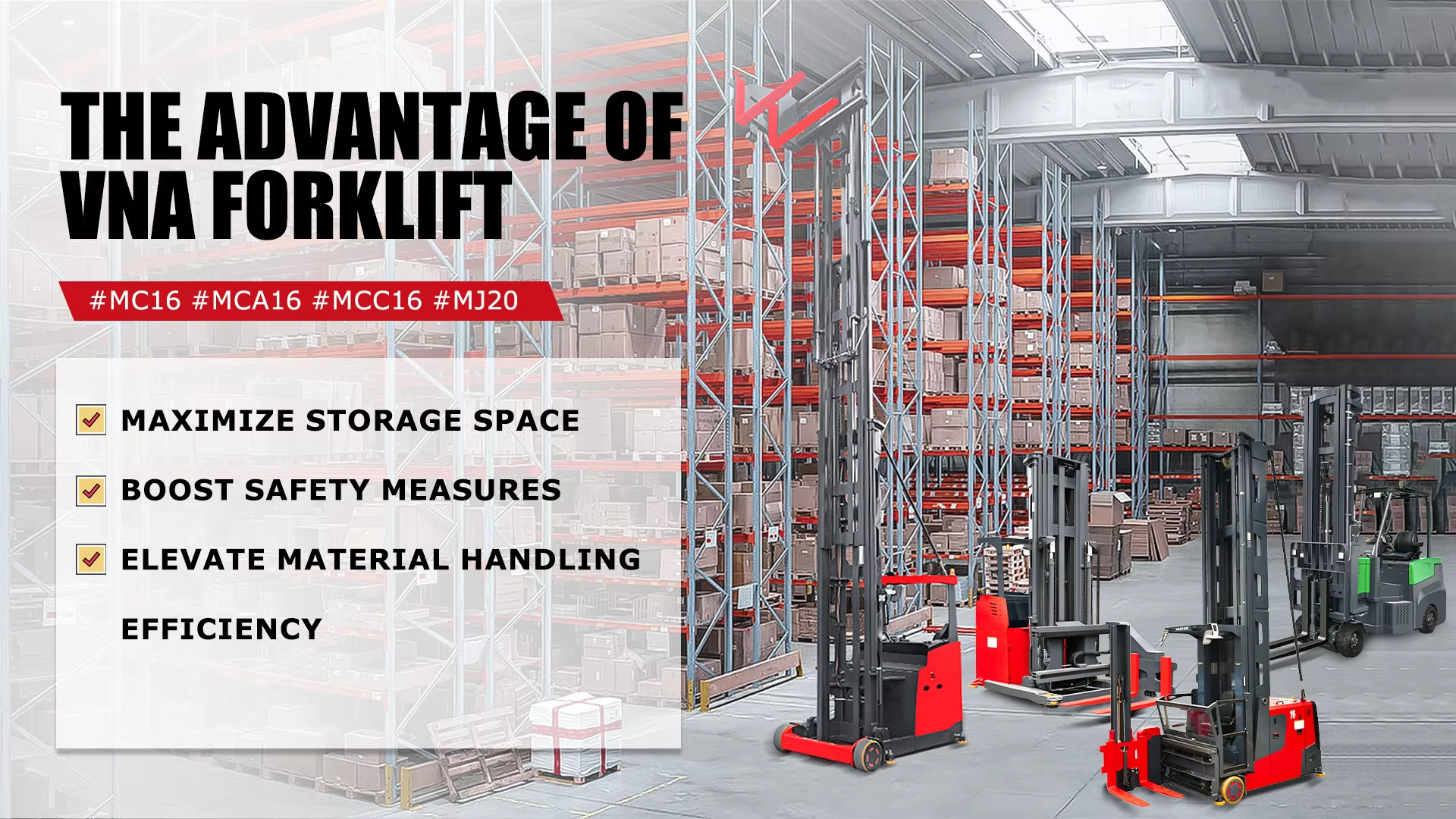 VNA Vehicle 3 Ways Forklift 1.5 Ton Narrow Aisle Electric Stacker