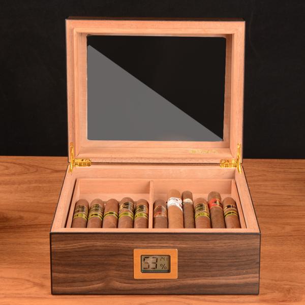 Custom Handmade Cigar Label Printing Glass Top Holds 25 Cigars Spanish Cedar