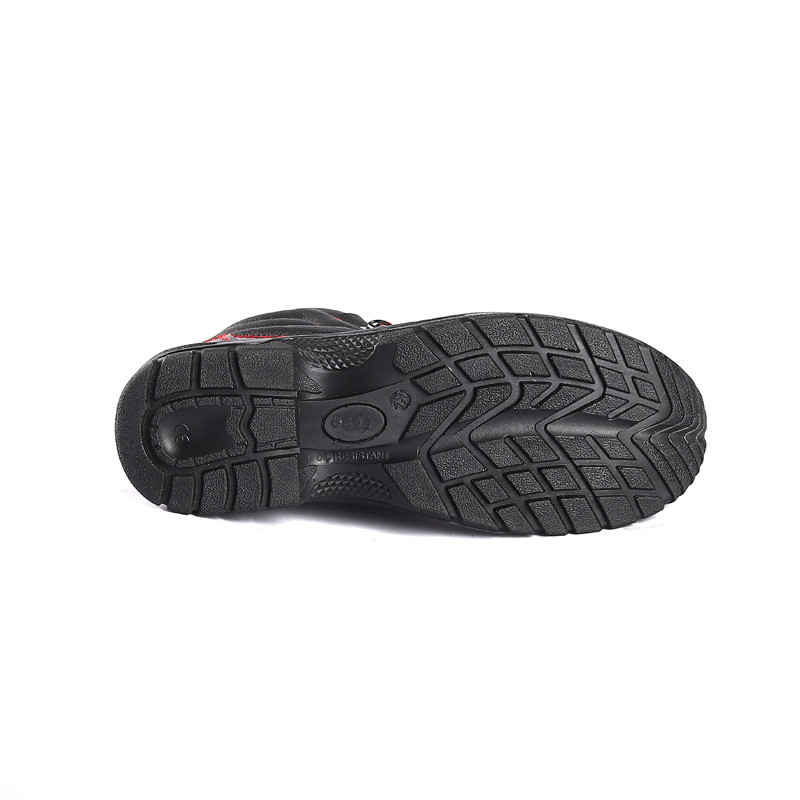 Black Leather Oil Slip Resistant Men'S Safety Shoes PU Sole Anti Puncture Steel Toe Construction