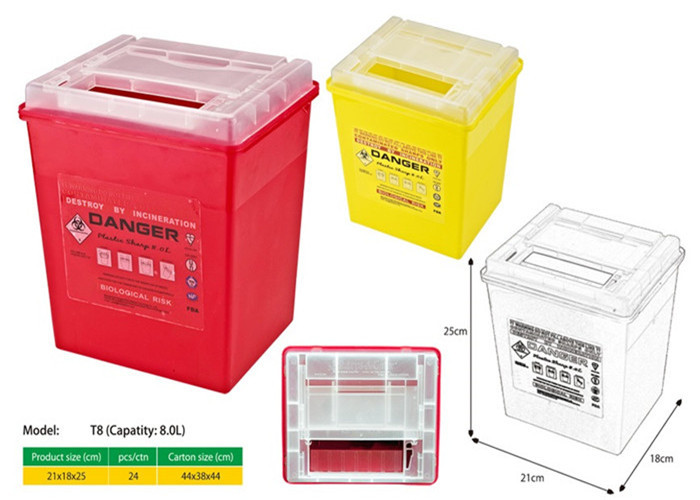 8 Litre Sharps disposal container, Sliding Lid, Red,Sharps Container | WinnerCare