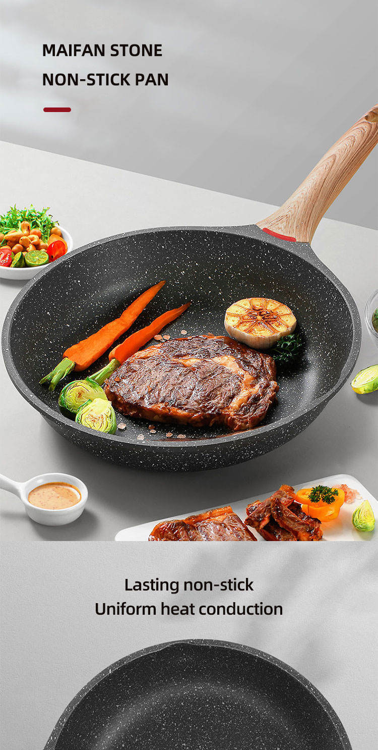 High Quality Cookware Cooking Pot Maifan Stone Flat Bottom Frypan Non Stick Induction Frying Pan