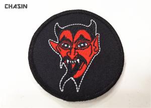 Quality Custom Devil Logo Round Merrow border Clothing Embroidery Patches wholesale