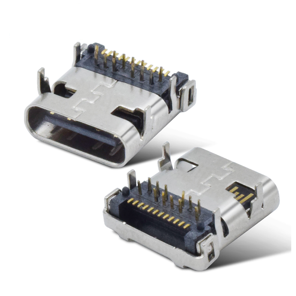 24 Pin 3.1 USB C Female Connector Right Angle SMT Tab ISO Approval