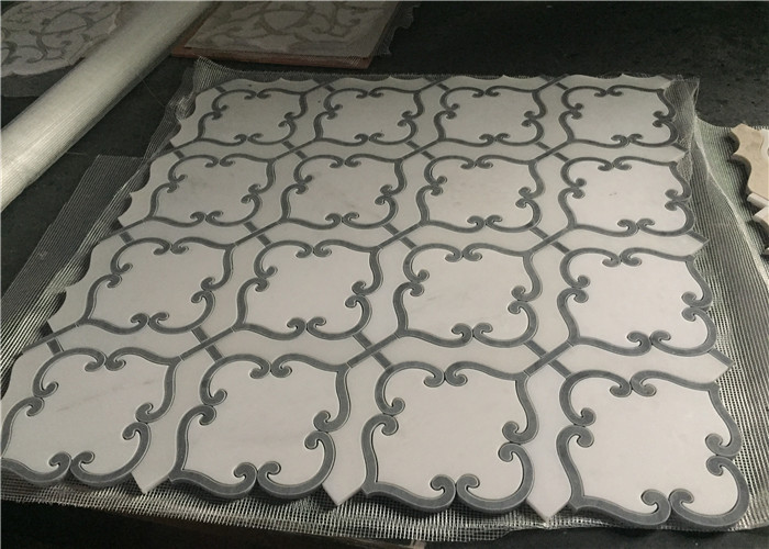Waterjet Natural Stone Mosaic Tile 194 X 194mm White Mosaic Wall Tiles