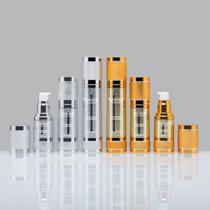 Quality Cylinder Lotion Airless Pump Bottle 15ml 30ml 50ml 100ml Gold Empty Essence Pump Bottle wholesale