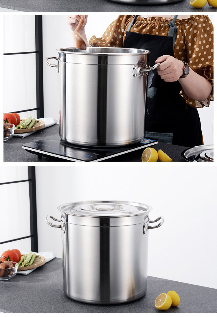 Amazon Hot Selling Flat Bottom Soup Pot Stainless Steel Heavy Duty Cooking Pot 201 Stock Pot With Stainless Steel Lid