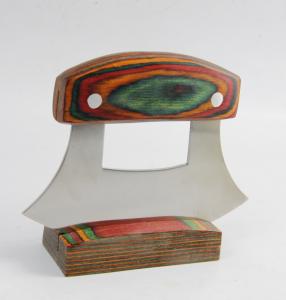 Quality Asiakey ULU knife with PAKA WOOD in the stand wholesale