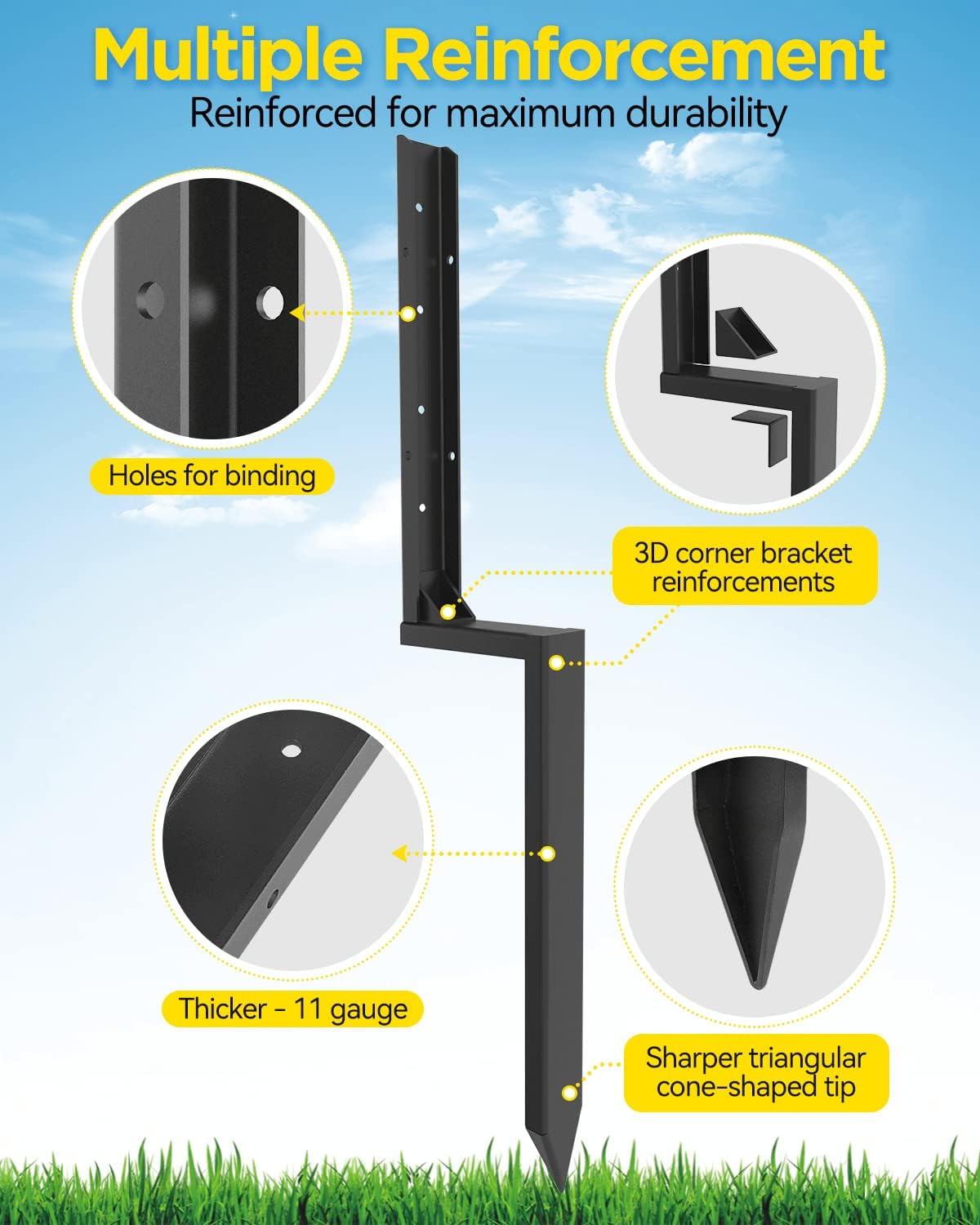 Customized Heavy Duty Steel Fence Post Repair Stakes Custom Dimensions and Powder Coating