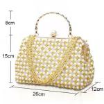 Gold Pearl Beaded Evening Bags Hand Woven with Metal Wrist OEM ODM