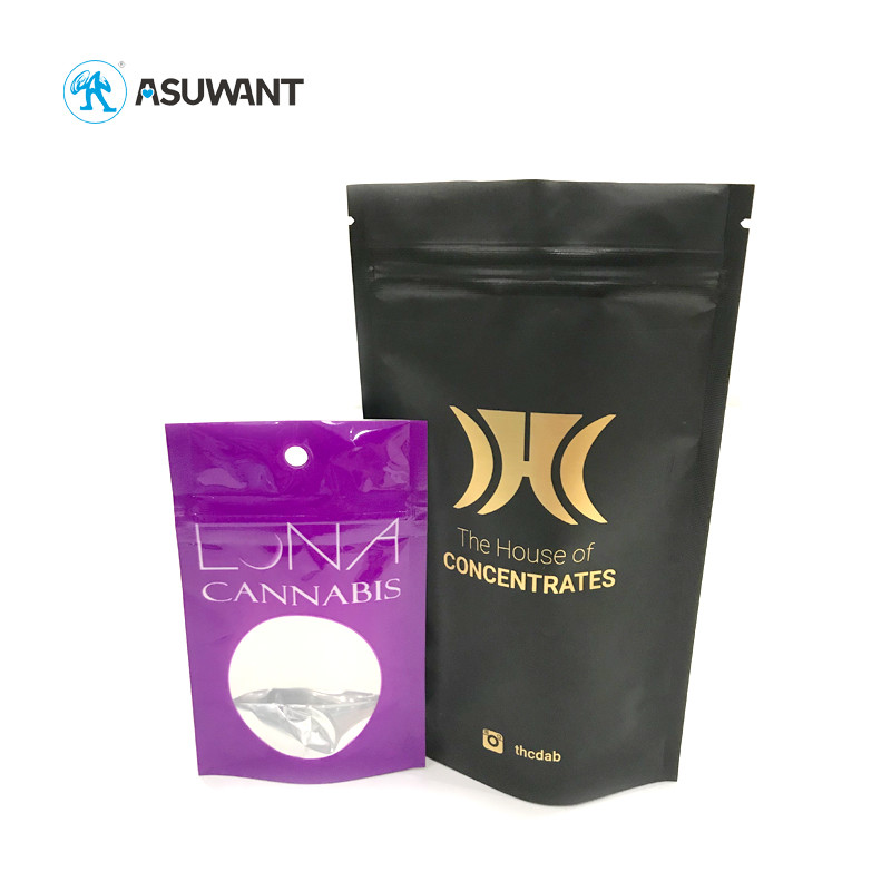 Weed Packaging Smell Proof Zipper Pouch Custom Printed With SGS / ASTM Approval