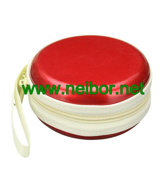 Mini Size Round Zipper Tin Box Cute Coin Purse Tin Key Holder Round Earphone