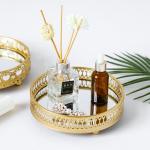 770G Round Gold Mirror Tray , Electroplating Glass Mirror Tray