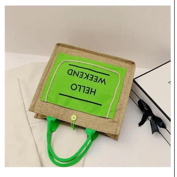 Cheap DIY Customized Fluorescent Green Shopping Bag Sublimation Blank Faux Burlap Tote Bag for sale