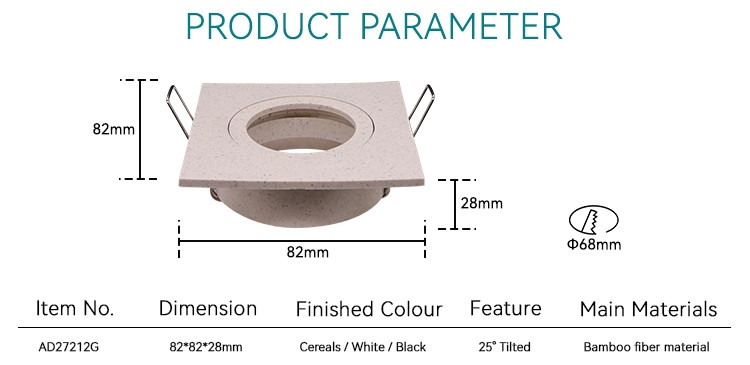 Bamboo Fiber Downlight Enclosure Square Recessed MR16 Downlight Housing