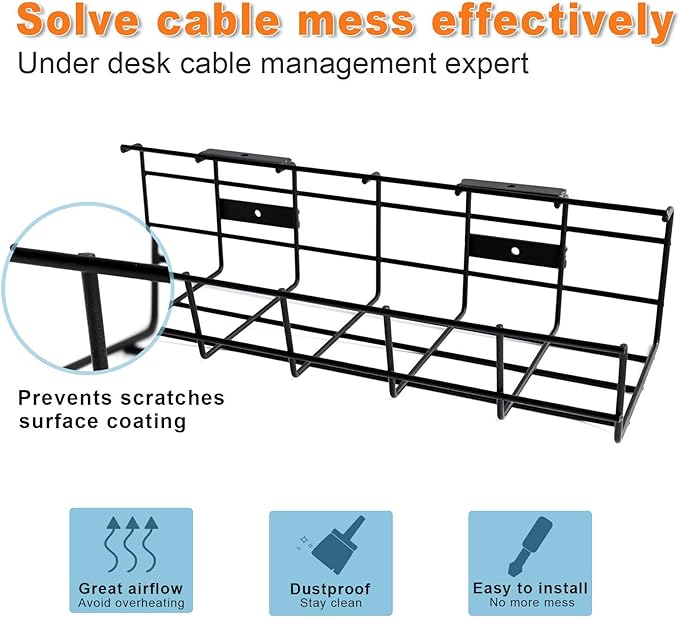 Single Tier Under Desk Cable Management Tray Metal Cord Organizer for Desk 400*165*120mm