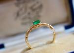 0.51ct Natural Green Emerald Ring , 18K Gold Diamond Ring for Wedding