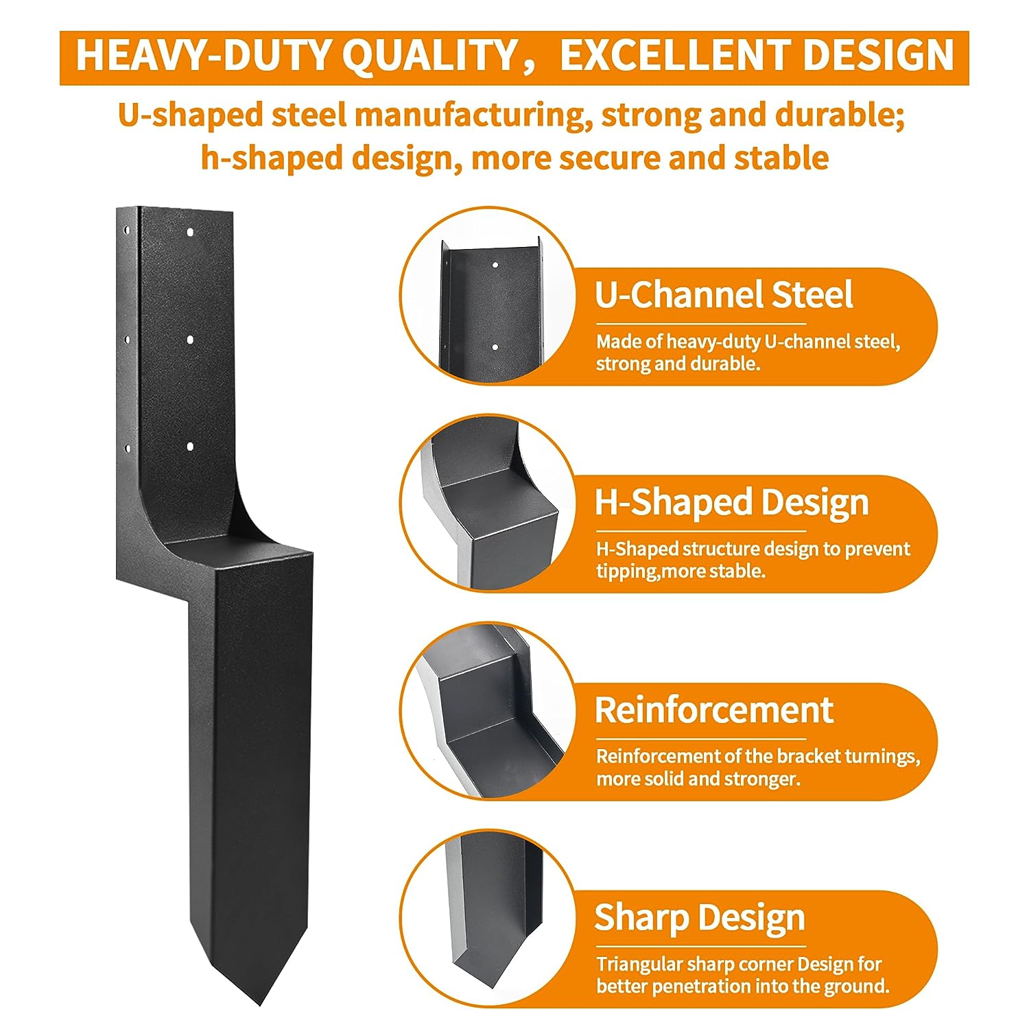 Customized Heavy Duty Steel Fence Post Repair Stakes Custom Dimensions and Powder Coating