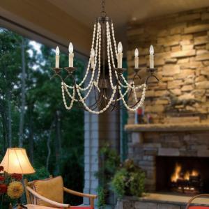 Quality French iron chandelier with Wooden Bead Chains for Dining room Restaurant (WH-CI-08) wholesale